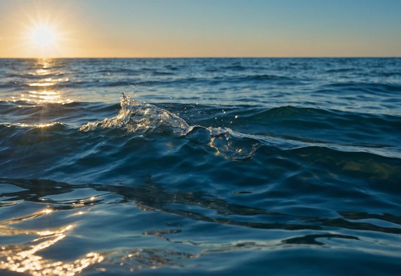 visual ocean waves moving slowly morning sunlight